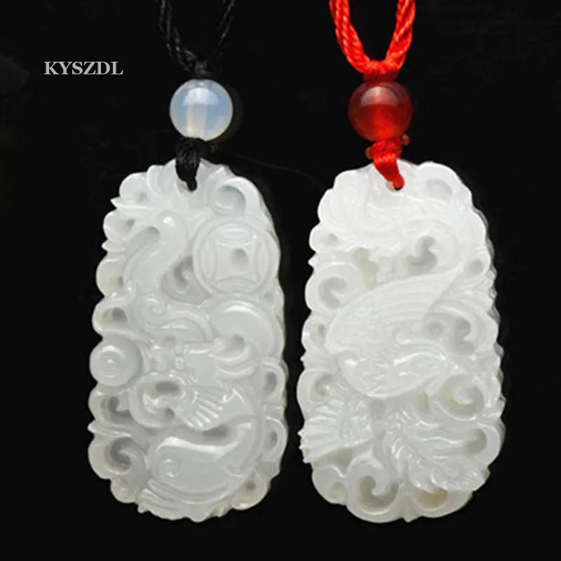 

100% XinJiang natural White jade hand carved jade kylin Pendant Fashion Ladies sweater chain pendant jewelry S002