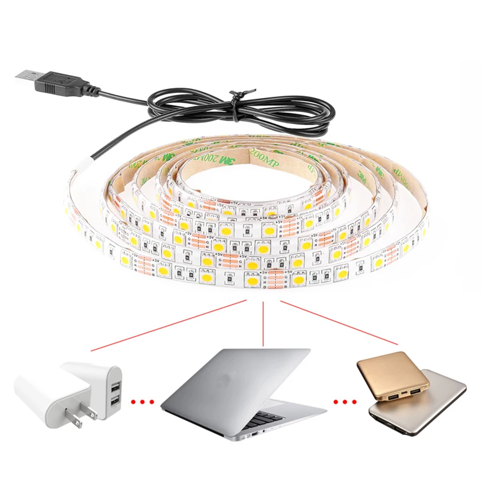 DC5V USB Светодиодная лента 5050 теплый белый 5 м TV фонового освещения клейкая IP20 IP65