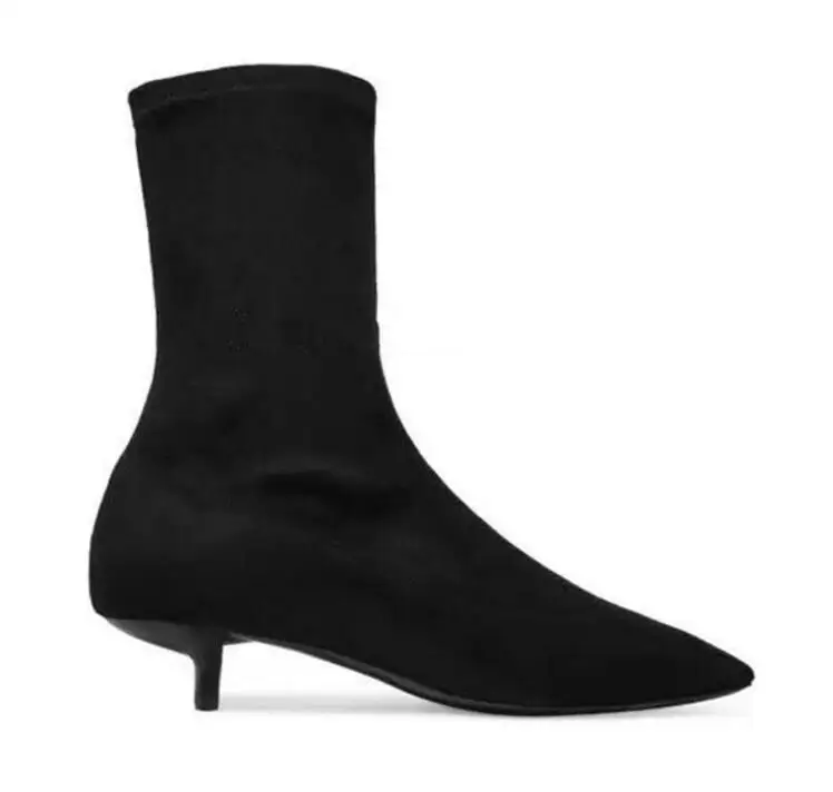 Знаменитые дизайнерские ботинки из лайкры на каблуке «рюмочка»; женские эластичные ботинки с носком; эластичные ботильоны на тонком каблуке; женские ботинки «Челси»; s304 - Цвет: kitten heel