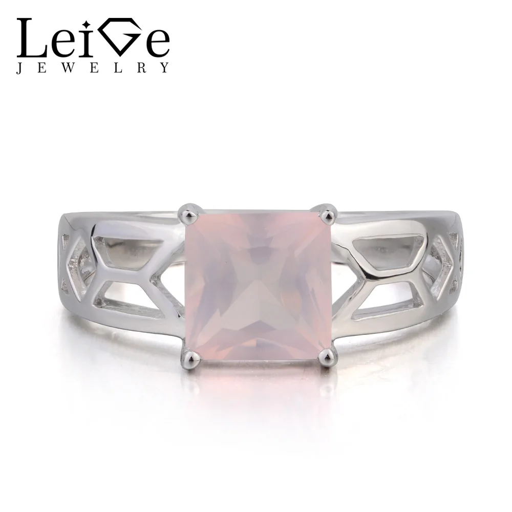 Leige Jewelry Solitaire Ring Natural Pink Quartz Ring Promise Ring Square Cut Pink Gemstone 925 Sterling Silver Ring Gifts Leige Jewelry Solitaire Ring Natural Pink Quartz Ring Promise Ring Square Cut Pink Gemstone 925 Sterling Silver Ring Gifts