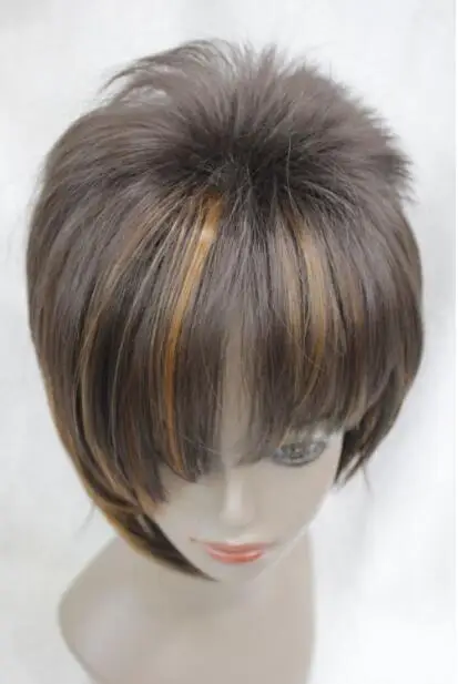 Парик Асимметричный коричневый микс клубника блонд короткие прямые синтетические женские парик