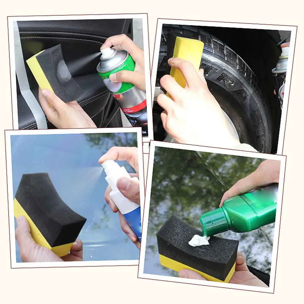 DJSona 10Pcs Auto U-Shape Tire Wax Polishing Compound Sponge ARC Edge Tyre Cleaner Auto Vehicle Detailing Cleaner Tools New