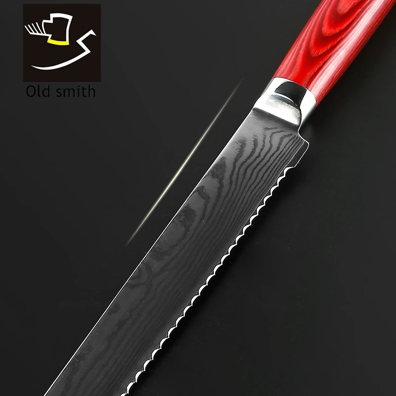 Old Smith new damascus steel 8 inch Kitchen Ceramic Knife Set Bread