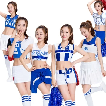 

2020 Cheerleader Uniform Cosplay Costumes Blue White Women Football Basketball Clothing Short Sleeve Party Outfit Fancy Dress