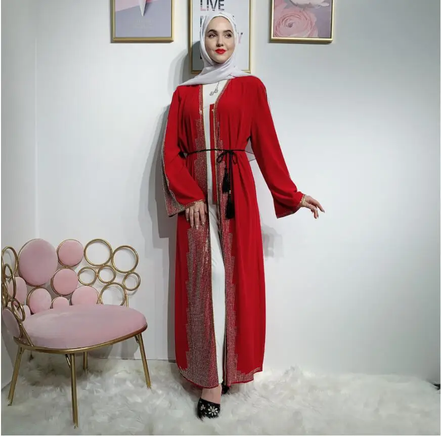 Роскошные платья абайя мусульманские женские Сексуальные Кафтан Оман Саудовская Аравия Турция Дубай открытые алмазные свободные abaya laides Черное Красное платье