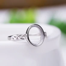 

925 Sterling Silver Engagement Ring 9x10.8mm Oval Cabochon Semi Mount Ring Women for Amber Fine Jewelry Setting White Gold Color