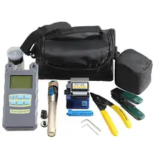 AUA 9-In-1 Fiber Optic FTTH Tool Kit with Fiber Cleaver Optical Power Meter 5km Visual Fault Locator + Zipper Bag