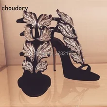 Hot sales Sliver gold Metallic Rhinestone leaves cut outs patent leather women font b sandals b