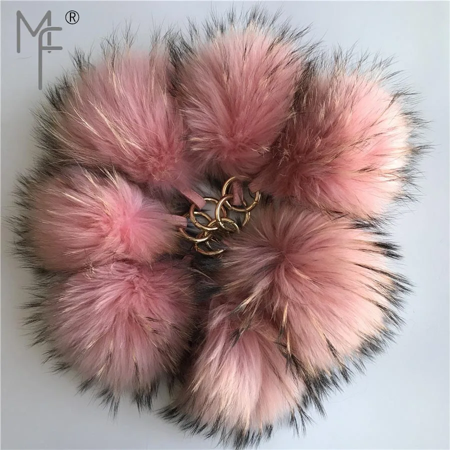 

Magicfur - 1pcs 15cm Real Raccoon Fur Ball Pompom Fluffy Soft Fur Charms Bag Charm Keychain Car phone Key Ring Pendant