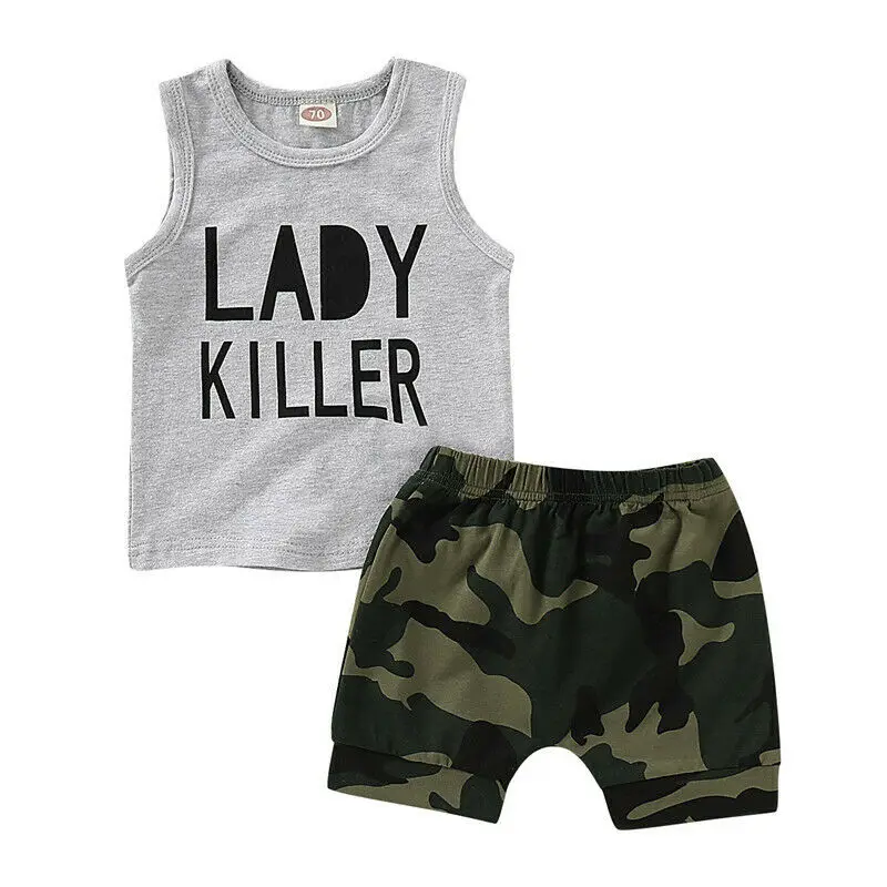 2PCS Toddler Newborn Baby Boy Clothing Sets Fashion Letter Print Vest Tops+Camouflage Shorts 2Pcs Boys Clothes Tracksuit |
