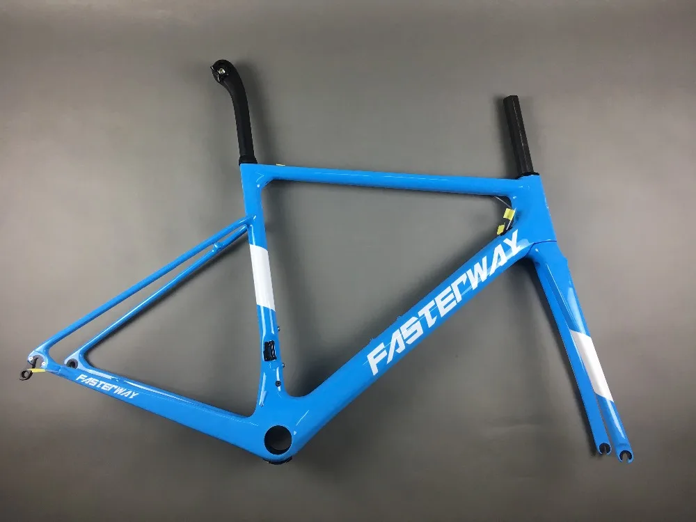 Discount light blue 2018 TAIWAN FASTERWAY classic carbon road frameset UD weaves carbon bike frame:Frameset+Seatpost+Fork+Clamp+Headset 74