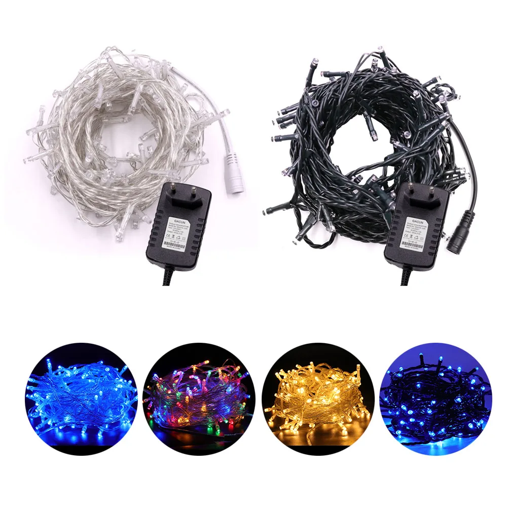 DC12V LED String Waterproof Christmas Garland Fairy LED Holiday Light UK/EU/AU/US Power adapter 10m/20m Straw hat