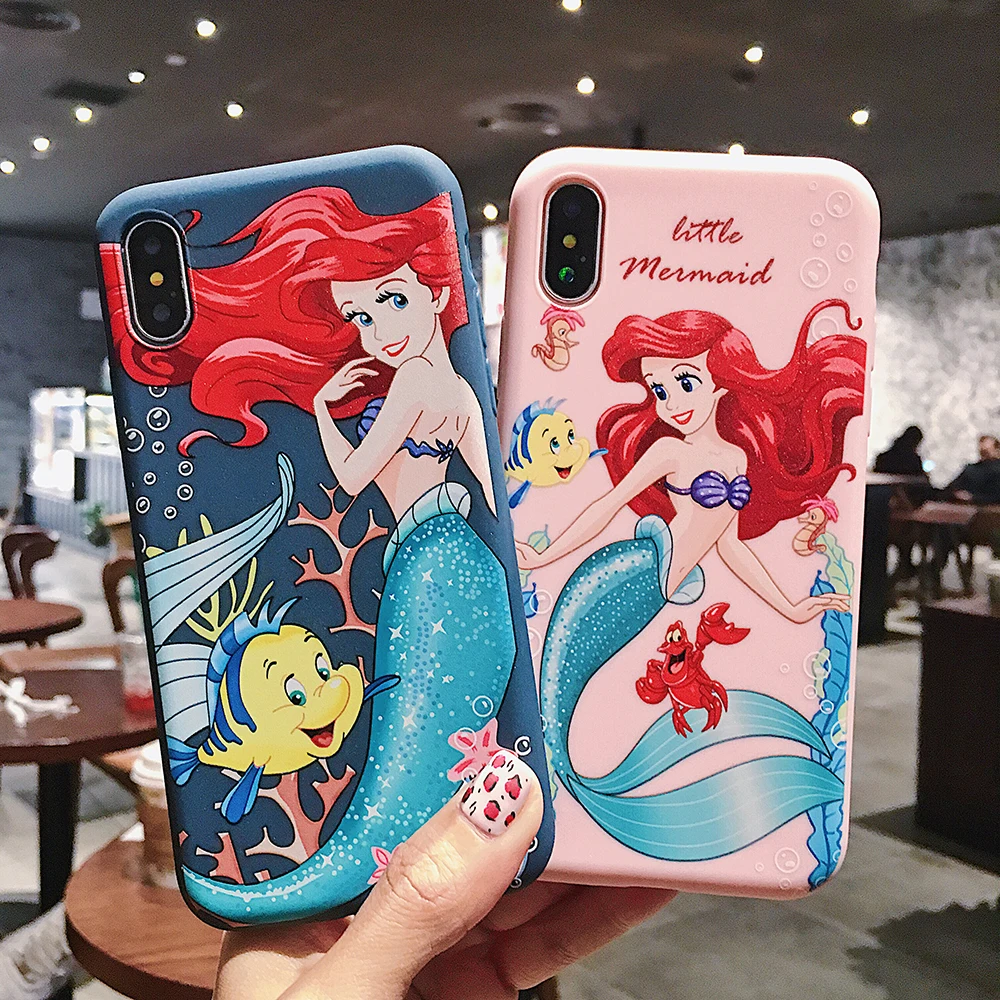 

Mermaid Princess Flounder Phone Case For iPhone 7 Plus X 8 Plus XR XS Max 6s Plus Case Cartoon Soft Silicone Cover Coque Fundas