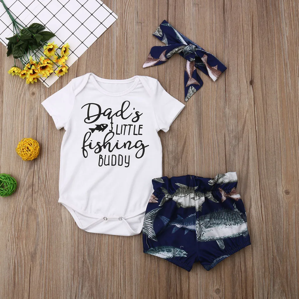 Детская одежда для девочек vetement enfant fille Детский комбинезон с надписью Little Fishing Buddy