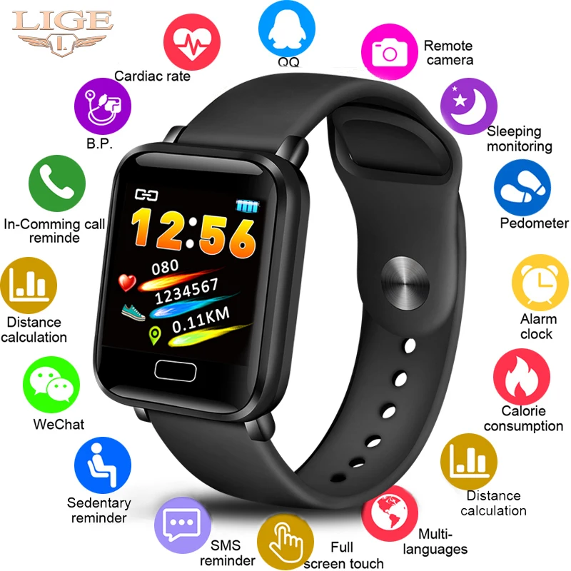 

LIGE 2019 New Smart Bracelet Heart Rate Blood Pressure Monitor Fitness Tracker Watch Pedometer Sport Smart Band For Android IOS
