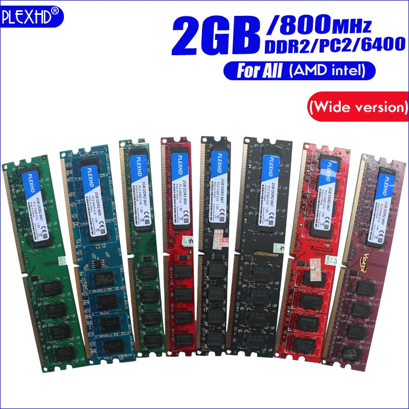 PLEXHD 2 Гб 2 Гб DDR2 PC2-6400 800 МГц для настольных ПК DIMM PC2 6400(широкая версия) Оперативная память(для intel amd) полностью совместима