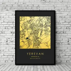 Черный и золотой Ереван Армения город географические карты плакат скандинавском стиле Холст Картина из 5 частей без рамки
