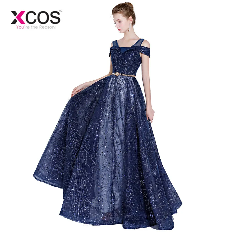 XCOS Vestidos Graduacion 2018 темно-синее платье для выпускного вечера Длинные платья
