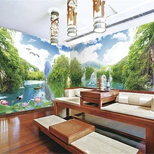 Пользовательские 3D печать DIY ткань и текстильные обои для стен матовый шелк для гостиной лес пейзаж с озером небо облако природа фото