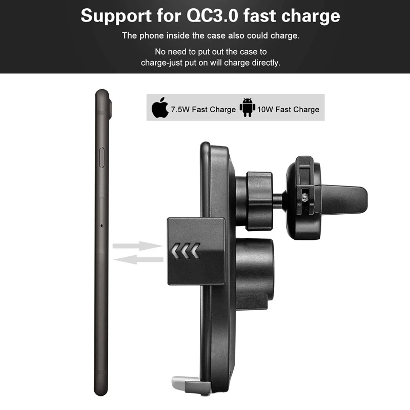 Wireless Charger Qi Fast Charging Car Air Vent Mount Phone Holder Automatic Clamping10W Compatible For Samsung Galaxy S9/S8/S7