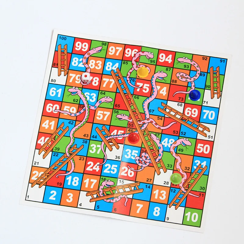 

50pcs/lot Paper Snake Ladder Board Game Set Flight Chess jogos Educational Party Games Toys for Kids Adults