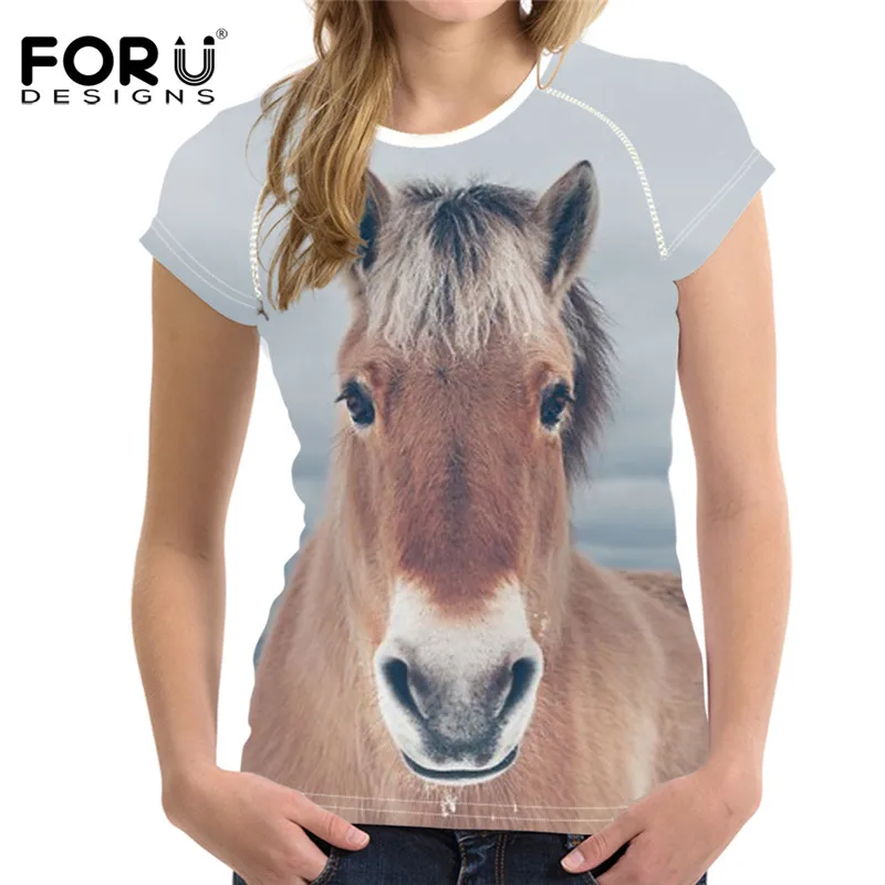 FORUDESIGNS 3D Horse Printed Casual Short Sleeve T Shirt Brand Clothing