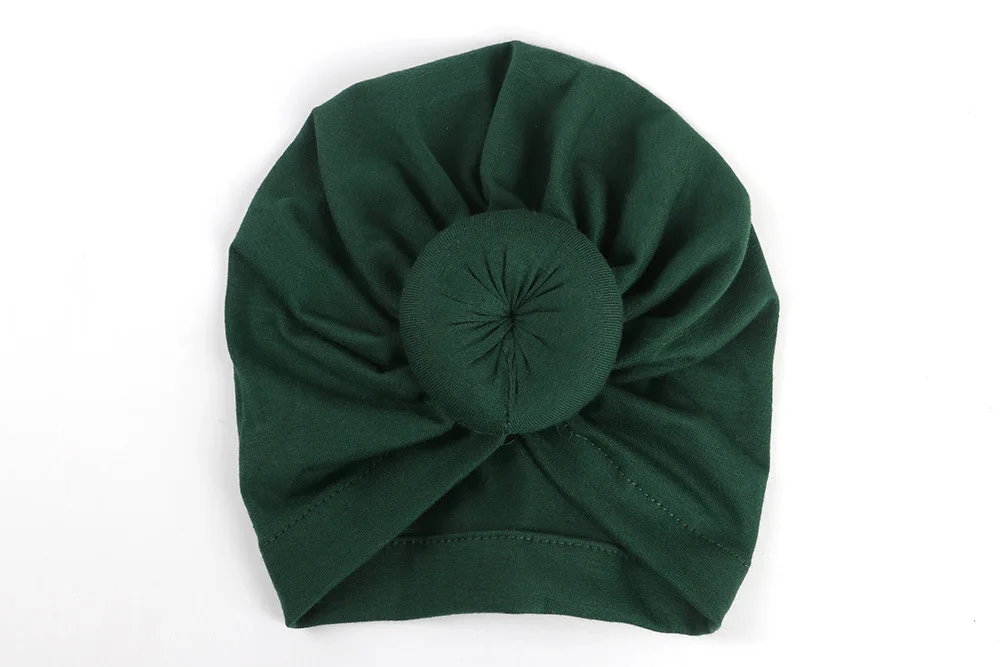 Дизайн, милая хлопковая детская шапка, мягкая тюрбан с узлом, летняя шапка для девочек, богемный стиль, детская шапка для новорожденных девочек - Цвет: dark green