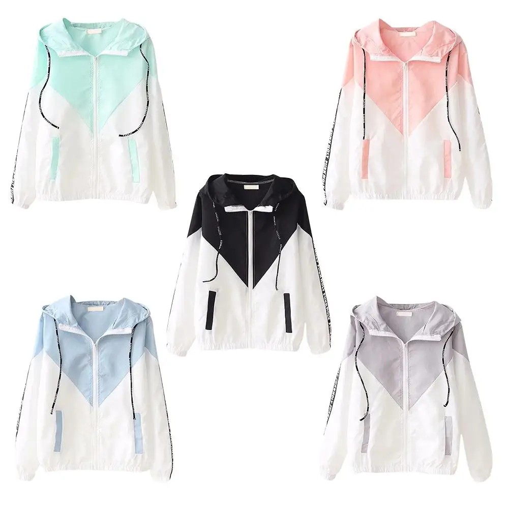 

Women's College Style Loose Color-assorted Sun Protective Clothing Sports Casual Thin Coat