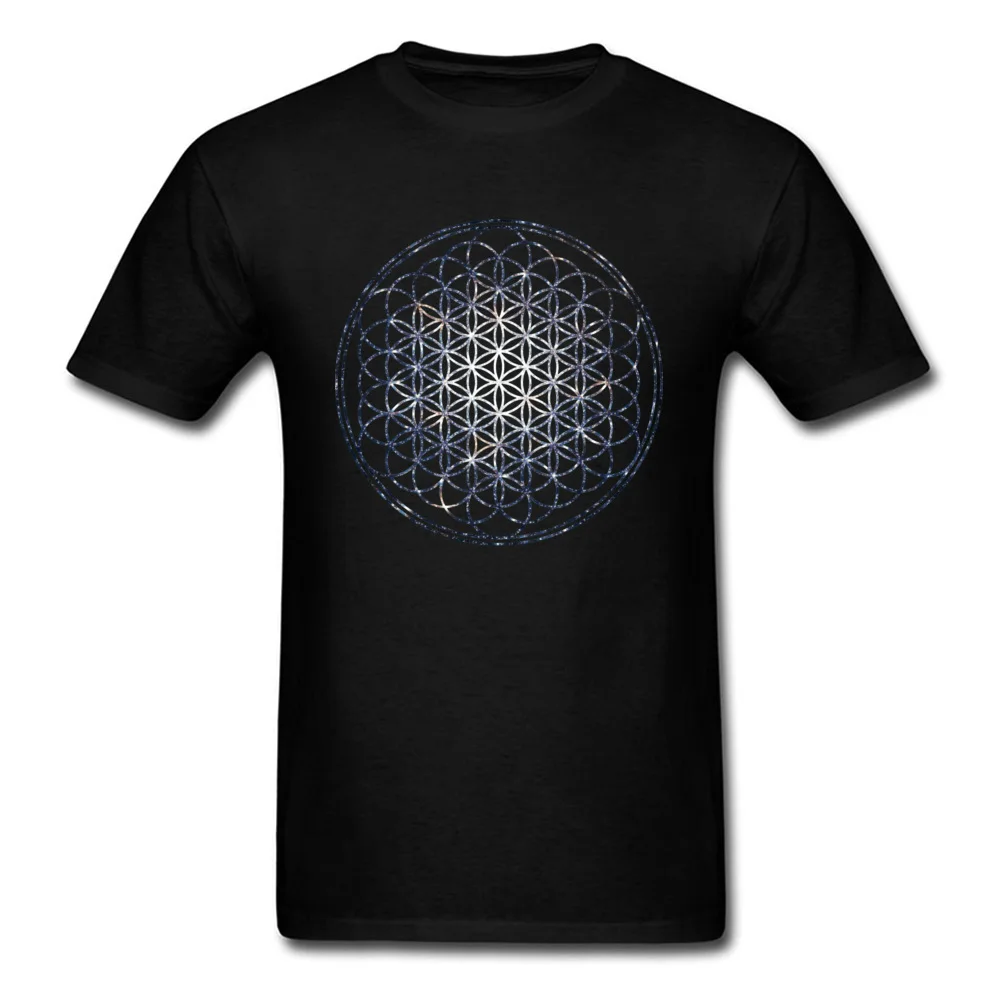 Cute Casual Cool Tshirts Round Neck 100% Cotton Men's Tops & Tees Short Sleeve Autumn Cool Clothing Shirt Top Quality Flower Of Life Sacred Geometry Star Cluster 4346 black