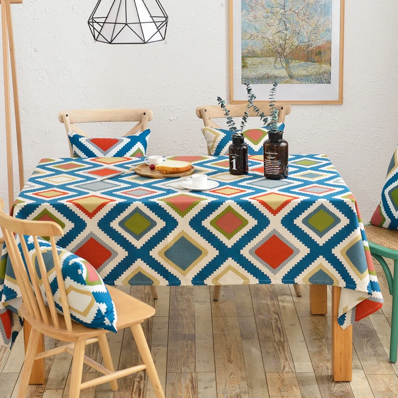 1 piece canvas geometric print dining table cloth table cover 5 sizein