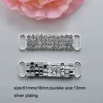 

(J0658) 61mmx16mm ,buckke size:13mm,rhinestone connector for hair jewelry, silver plating,100pcs/lot
