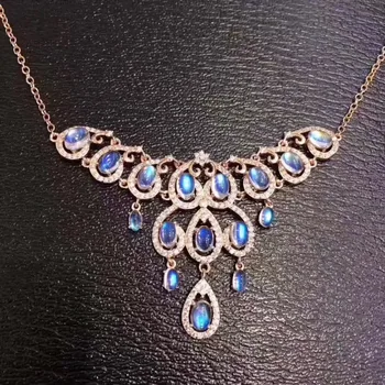 

Extravagant water droplets Natural blue moonstone Necklace Natural gemstone Pendant Necklace S925 sliver women party Jewelry