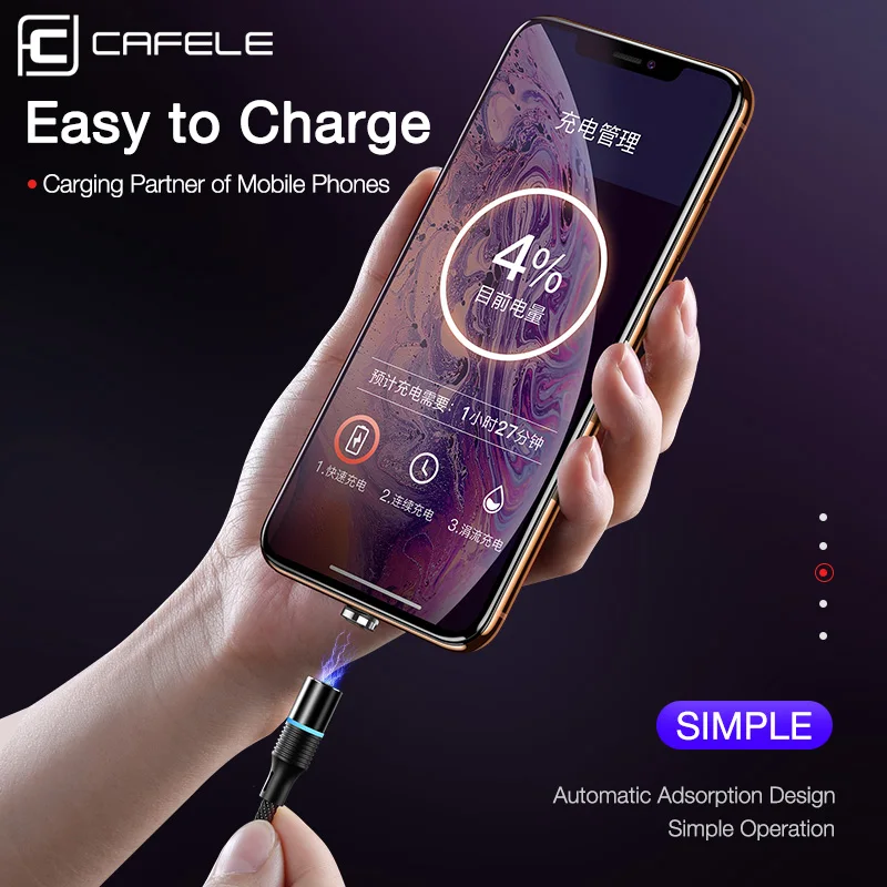  CAFELE 3A Magnetische USB Kabel für iPhone Xs Max Xr X 8 7 6 6s Plus 5 5s SE iPad Magnet USB Typ C 
