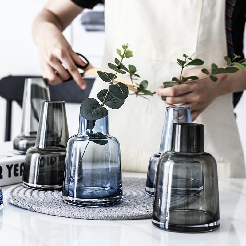 Lighthouse Glass Vase Gray Blue Terrarium Glass Containers Mini