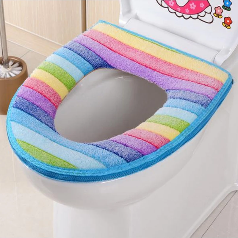 

Rainbow Coral Velvet Warm and Comfortable Toilet Seat Cover for Bathroom Pumpkin Pattern Cushion Pads