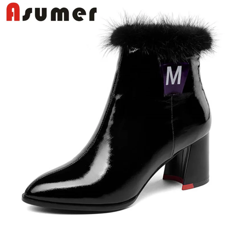 

ASUMER NEW 2020 adult fur ankle boots for women solid high quality winter boots simple comfortable sexy genuine leather boots