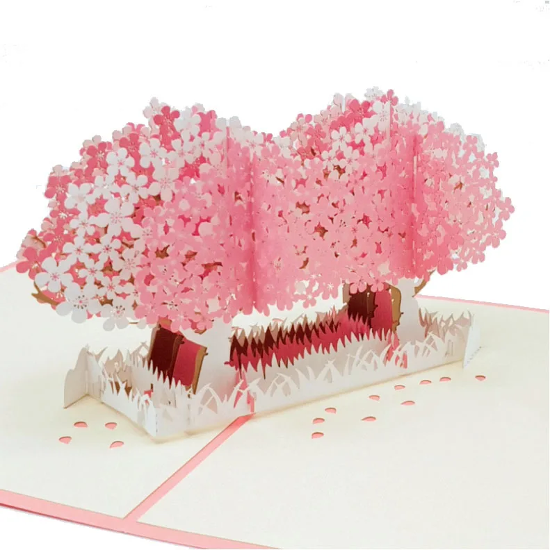 

3D Pop UP Card Cherry Blossom Laser Cut Wedding Invitations Cards Valentine's Day Greeting Card Greeting Postcard Gifts Paris