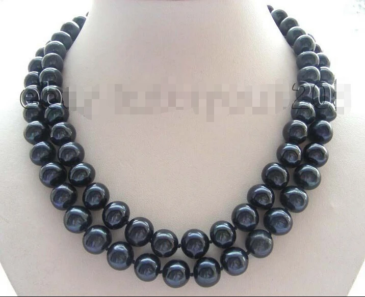

fast Double Natural 12mm Black Pearl Necklace 9k ! (A0501)
