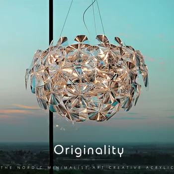 

Nordic LOFT Retro Hand Woven Acrylic Contracted Cone Clear Apple Laser Chandelier for Bar Coffee Hall projection Ball Light