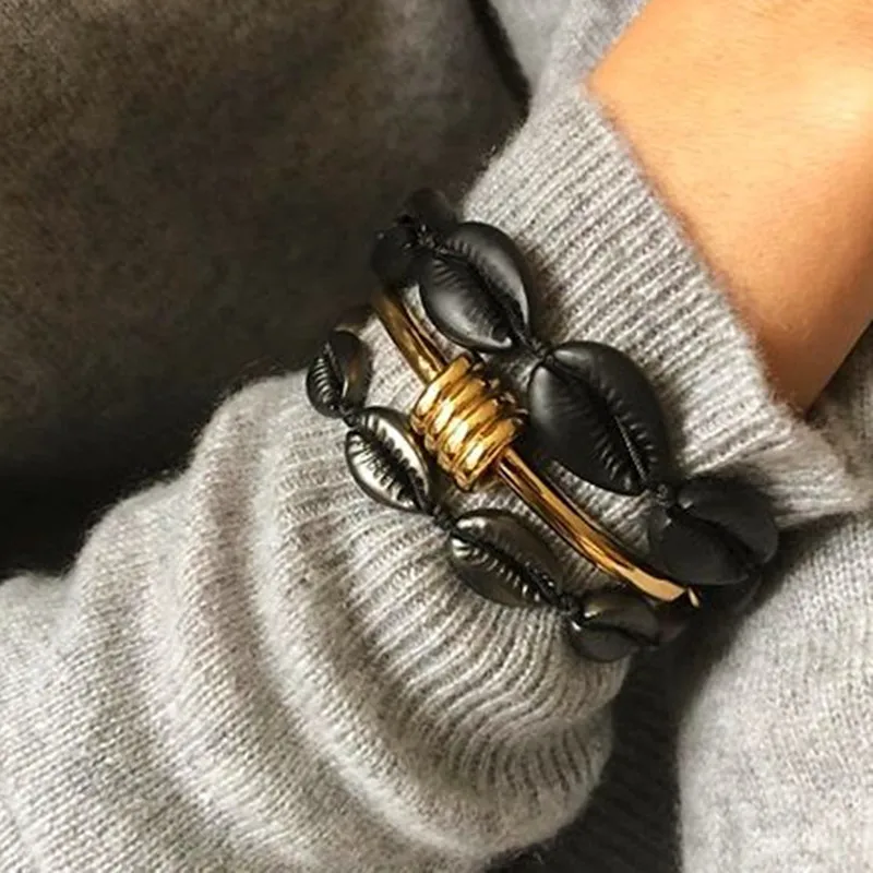 Boho черный металлик мужской браслет с ракушками бижу femme для мужчин pulseira feminina Cowry