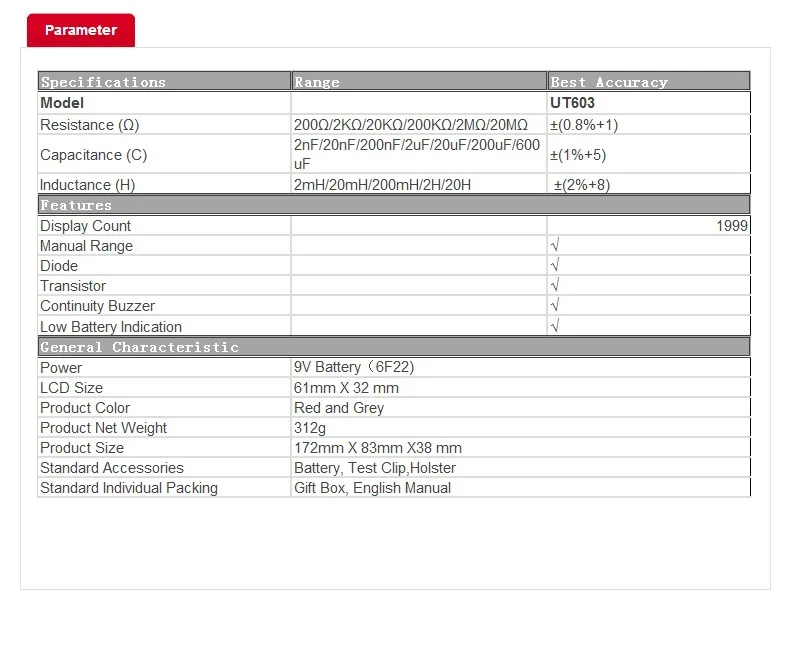 Uni-T UT603 Misuratore Induttanza E Capacità | Ohmmetro, Capacimetro Portatile | Precisione Alta - Foto 11