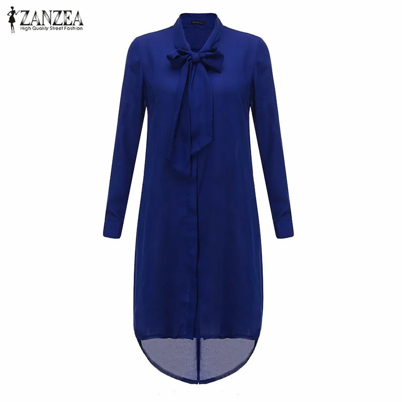 ZANZEA мода Blusas Femininas женская рубашка Vestido с бантом с длинным рукавом Повседневная Amsymetircal шифоновая блузка топы размера плюс S-5XL