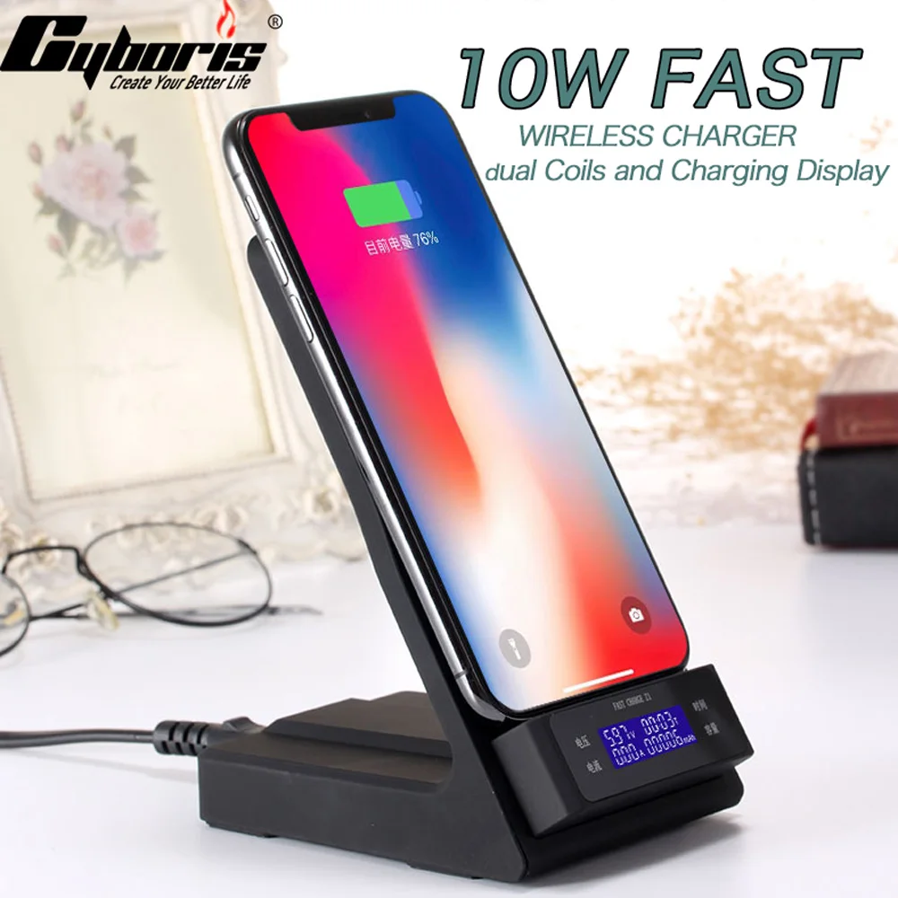 

Cyboris Q1 Wireless Charger Dock with Display Screen For Samsung Galaxy S8 S7 Edge Note 8 For iPhone X 8 8 Plus USB Charger