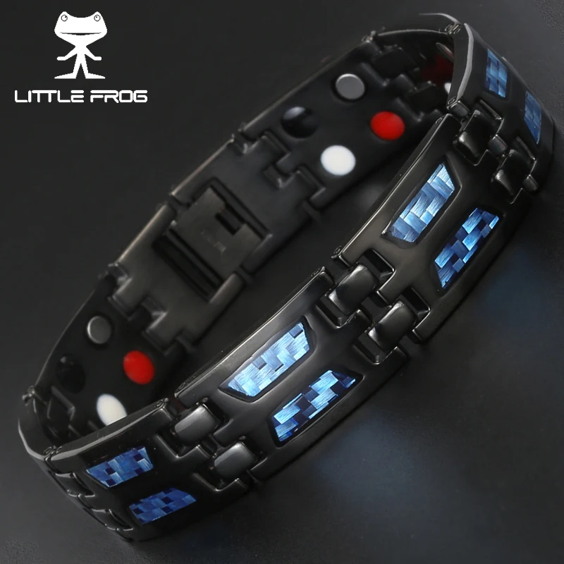 

LITTLE FROG Drop Ship 2018 Double Row Negative ion Germanium Blue Bracelet for Man Titanium Carbon Fiber Bracelets Bangles Gift