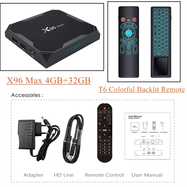 TSINGO X96 Max tv Box Amlogic S905X2 четырехъядерный LPDDR4 4G 64G 2,4G/5,8G двойной Wifi Android 8,1 Bluetooth 1000M 4K HD медиаплеер - Цвет: X96 Max 4GB 32GB T6