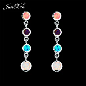 

New Fashion Female Long Drop Earrings Silver Color Jewelry Cute Boho Blue Fire Opal Dangle Earrings For Women