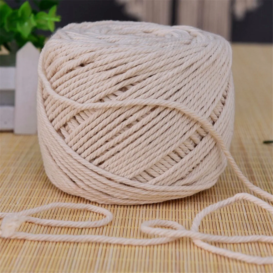 1 Roll 65M Macrame Rope Natural Beige Cotton Twisted Cord 5mm For Artisan DIY Hand Craft