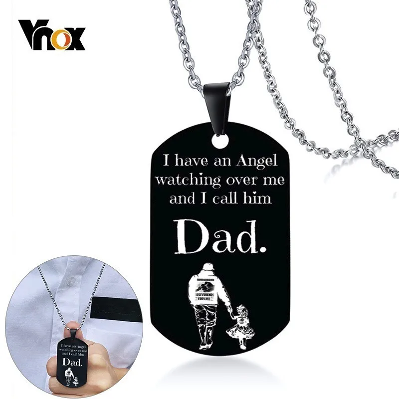 

Vnox I Have an Angel Dad Dog Tag Necklaces for Men Custom DIY Engrave Black Stainless Steel Fathers Day Gifts Collar
