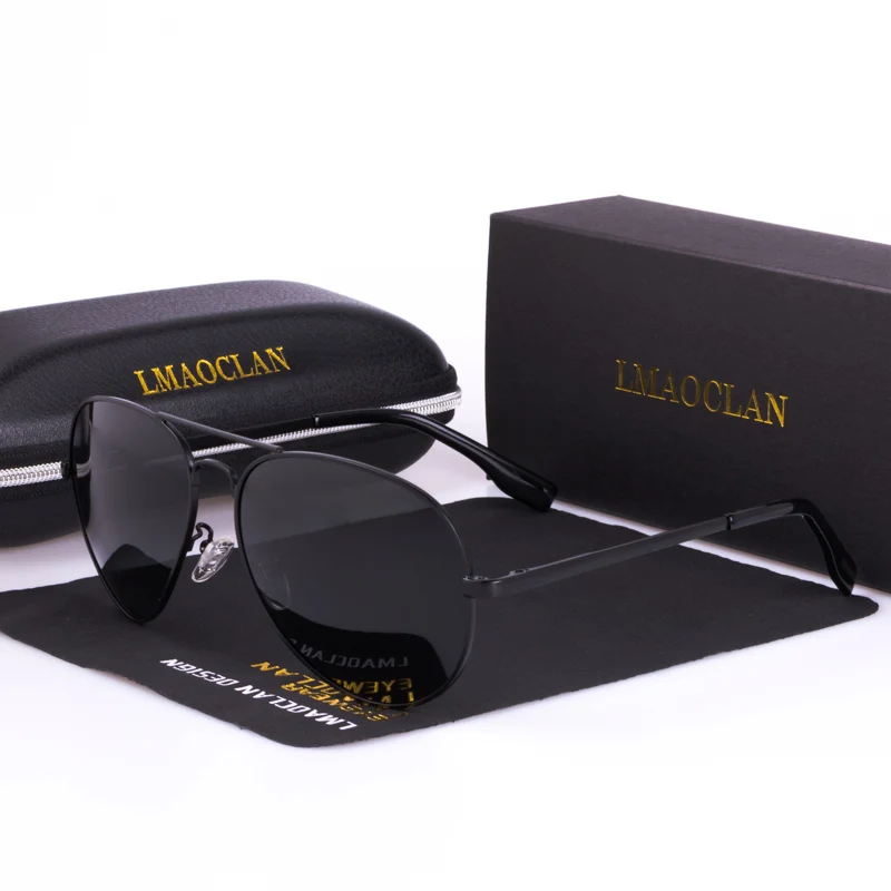 LMAOCLAN HD поляризованные мужские классические солнцезащитные очки брендовый Дизайнер Пилот мужские солнцезащитные очки для вождения винтажные очки оттенки с чехлом