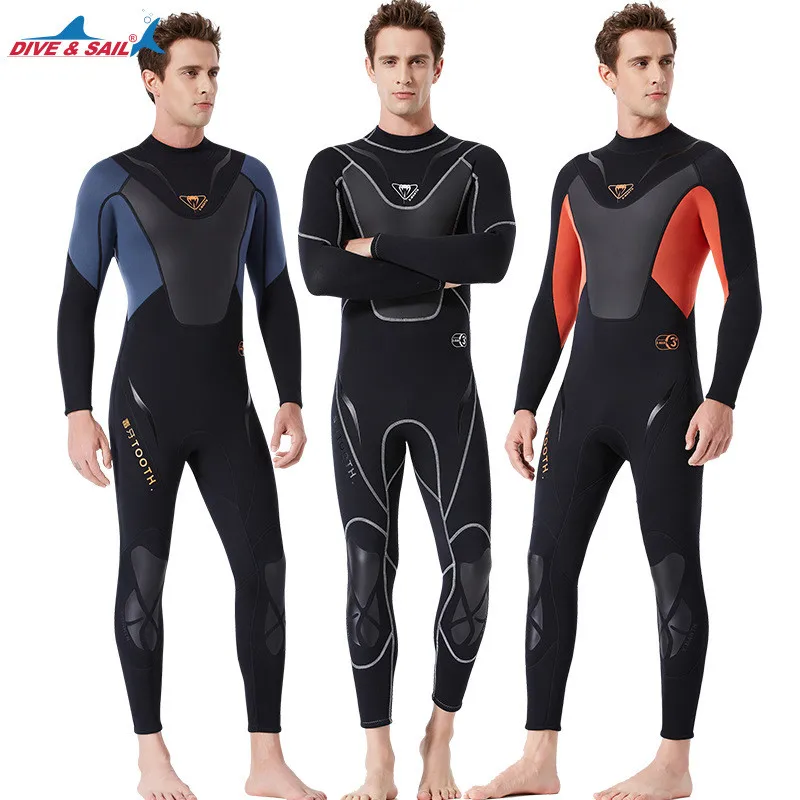 

DIVE&SAIL Men 3mm Neoprene WetsuiSnorkeling Swimming One-piece Wet Suitt Back Zip Long Sleeve for Diving Surfing